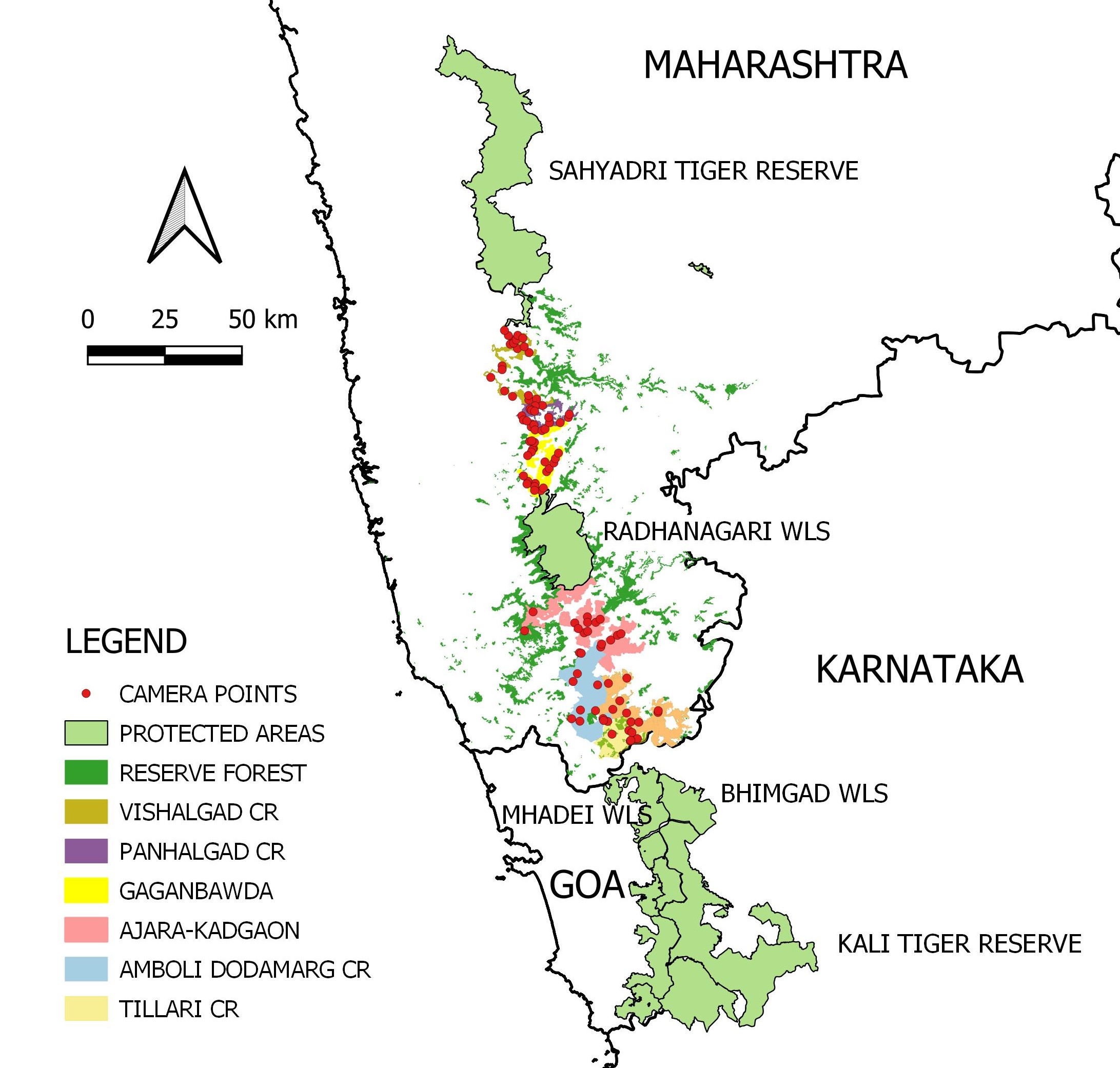 Figure 1 Locations of Cameras Deployed During the Survey of Conservation Reserves in the Sahyadri Konkan Corridor From December 2022 to May 2023.